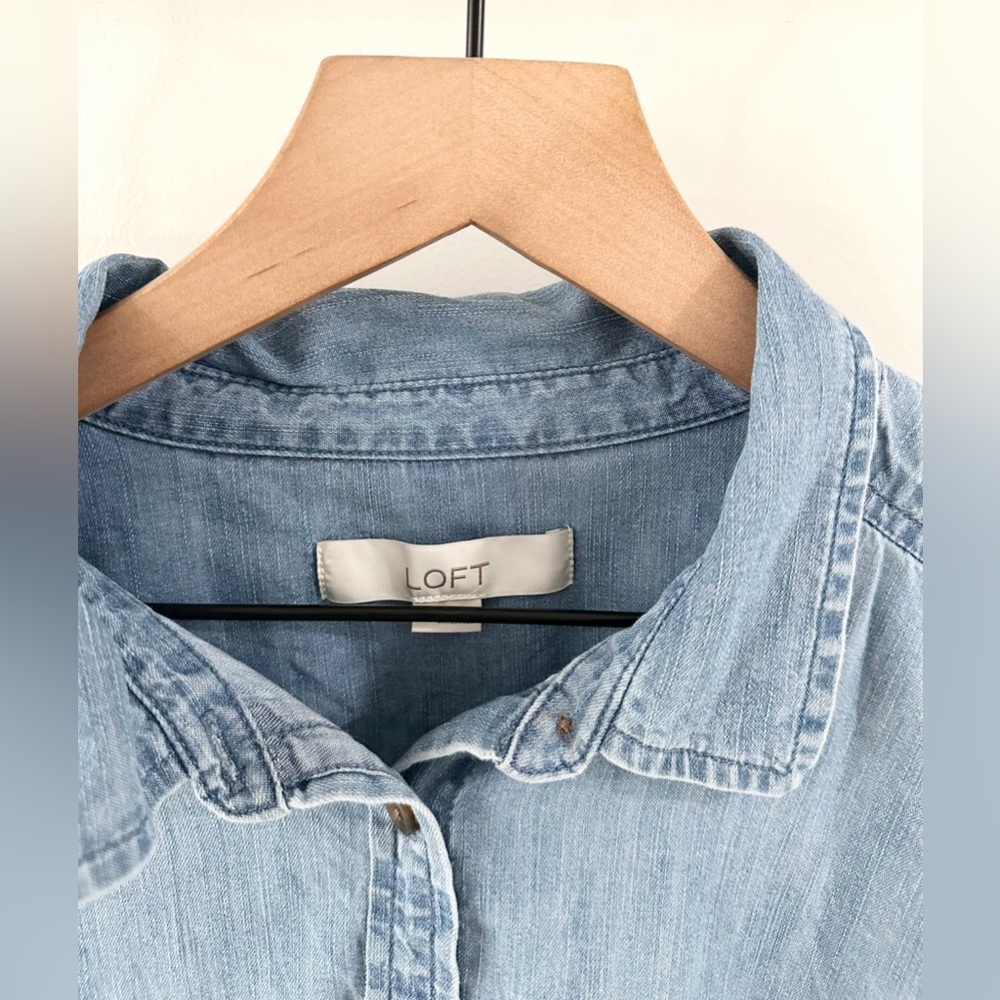 LOFT Light Blue Denim Button-Down Shirt - Picture 6 of 7